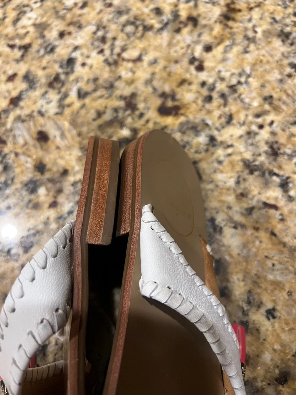 Jack Rogers White Leather Thong Sandals with Pink Tassel Accents